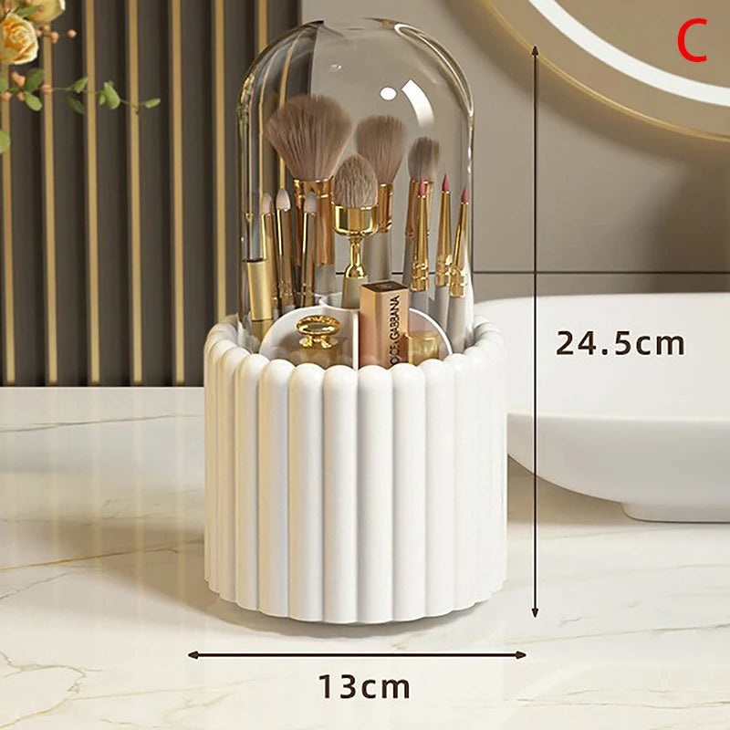 360° Rotating Makeup Brush Holder With Lid – Cosmetic Organizer