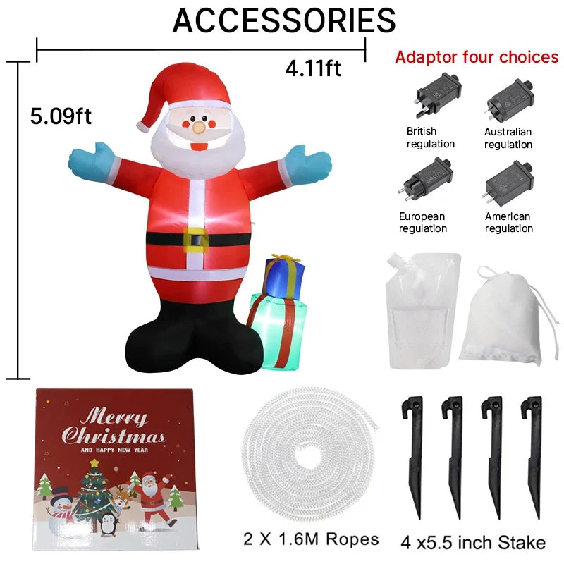 4.9FT Inflatable Santa Claus With Gift Bag – Outdoor Christmas Yard Decoration With LED Lights