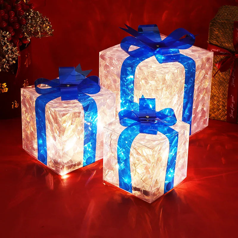 Set of 3 Lighted Christmas Gift Boxes – LED Outdoor & Indoor Holiday Decoration