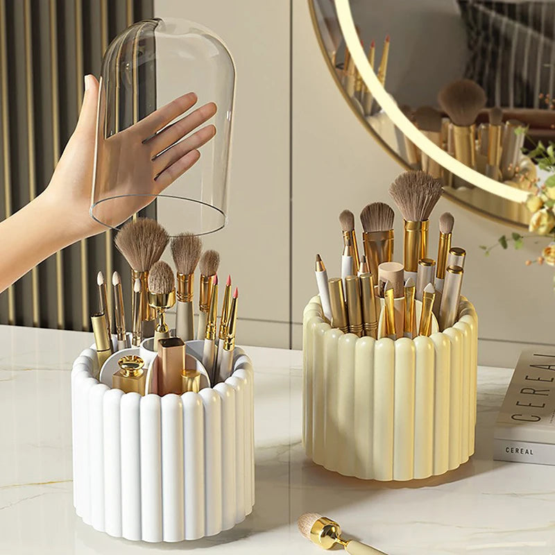 360° Rotating Makeup Brush Holder With Lid – Cosmetic Organizer