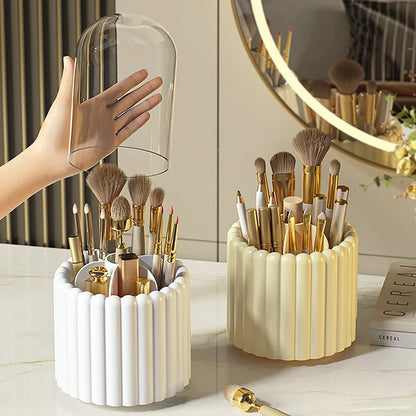360° Rotating Makeup Brush Holder With Lid – Cosmetic Organizer