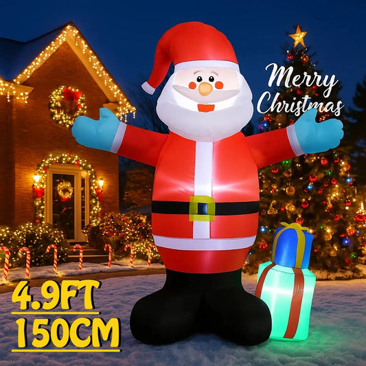 4.9FT Inflatable Santa Claus With Gift Bag – Outdoor Christmas Yard Decoration With LED Lights