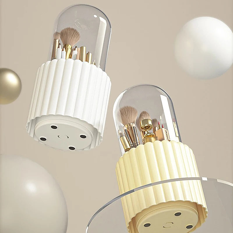 360° Rotating Makeup Brush Holder With Lid – Cosmetic Organizer