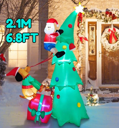 2.1M / 6.8FT Inflatable Christmas Tree With Santa – Outdoor Yard Decoration With LED Lights