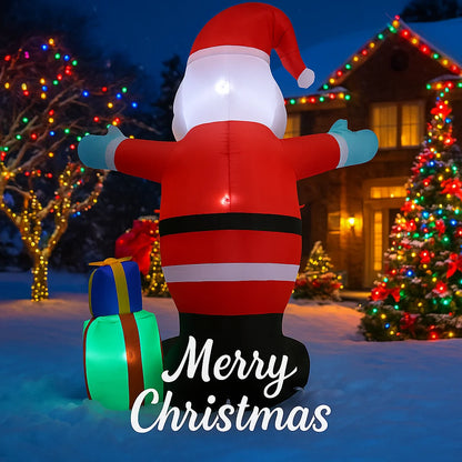 4.9FT Inflatable Santa Claus With Gift Bag – Outdoor Christmas Yard Decoration With LED Lights