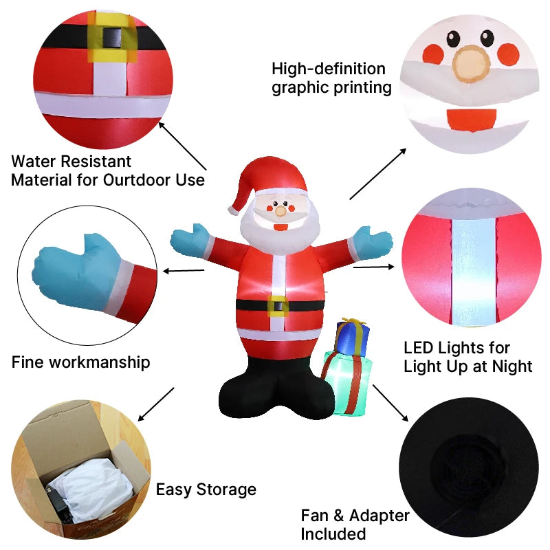 4.9FT Inflatable Santa Claus With Gift Bag – Outdoor Christmas Yard Decoration With LED Lights