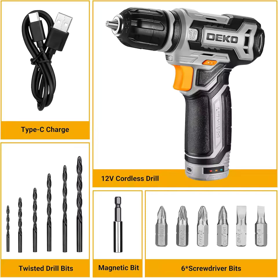 DEKO 12V Cordless Power Drill Set