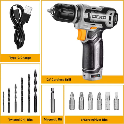 DEKO 12V Cordless Power Drill Set