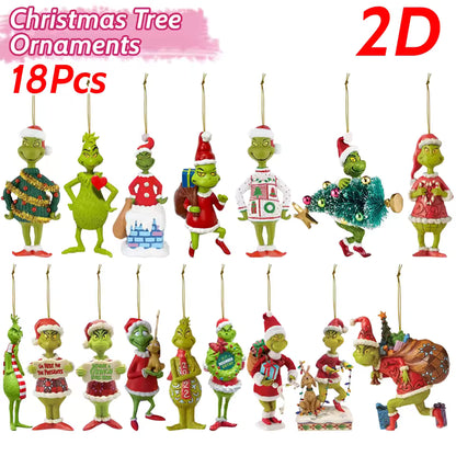 Christmas Tree Grinch Ornaments – 18pcs Set