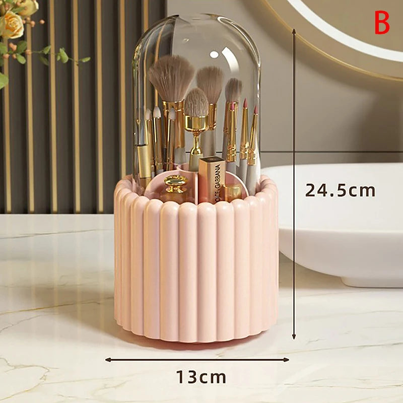 360° Rotating Makeup Brush Holder With Lid – Cosmetic Organizer
