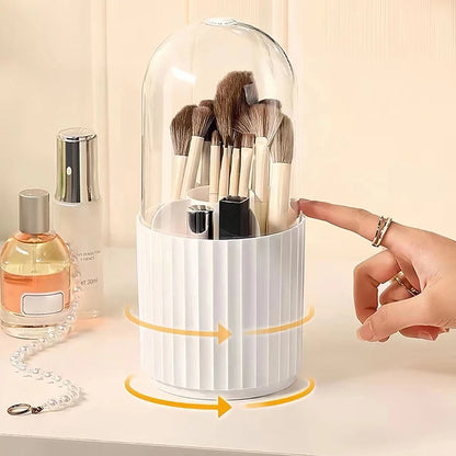 360° Rotating Makeup Brush Holder With Lid – Cosmetic Organizer