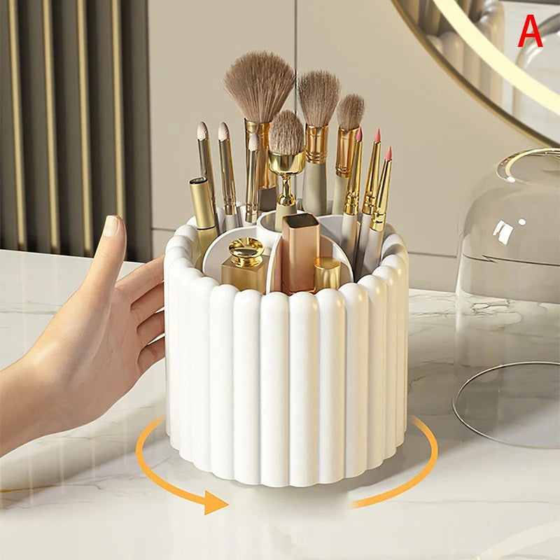 360° Rotating Makeup Brush Holder With Lid – Cosmetic Organizer