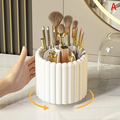 360° Rotating Makeup Brush Holder With Lid – Cosmetic Organizer