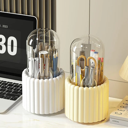 360° Rotating Makeup Brush Holder With Lid – Cosmetic Organizer