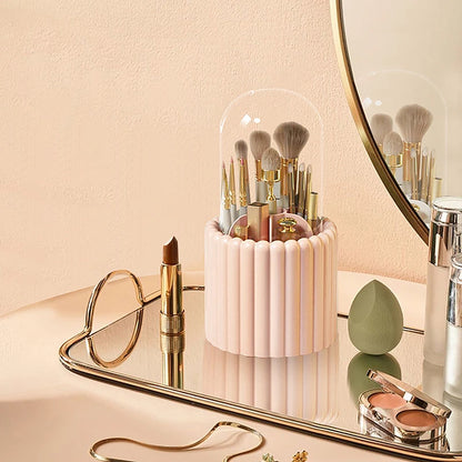 360° Rotating Makeup Brush Holder With Lid – Cosmetic Organizer