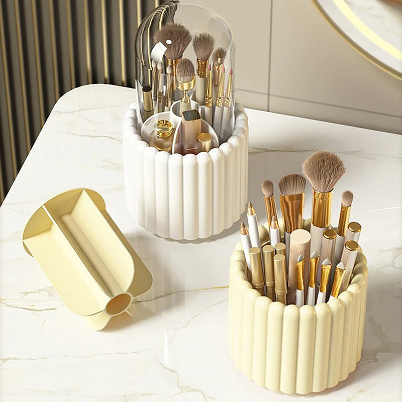 360° Rotating Makeup Brush Holder With Lid – Cosmetic Organizer