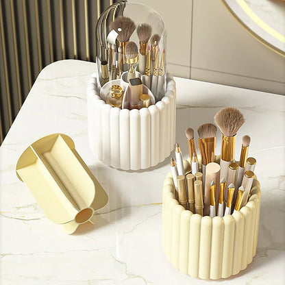 360° Rotating Makeup Brush Holder With Lid – Cosmetic Organizer
