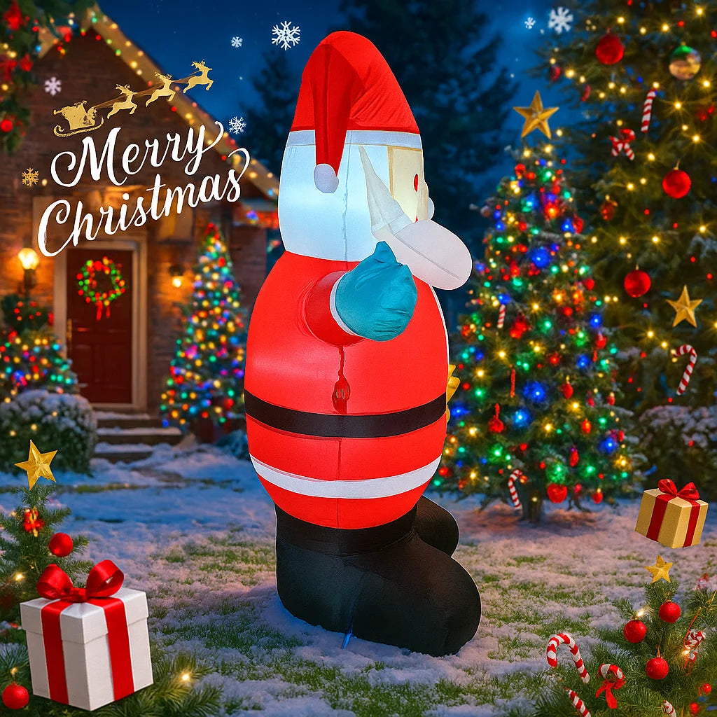 4.9FT Inflatable Santa Claus With Gift Bag – Outdoor Christmas Yard Decoration With LED Lights