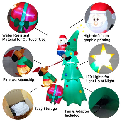 2.1M / 6.8FT Inflatable Christmas Tree With Santa – Outdoor Yard Decoration With LED Lights