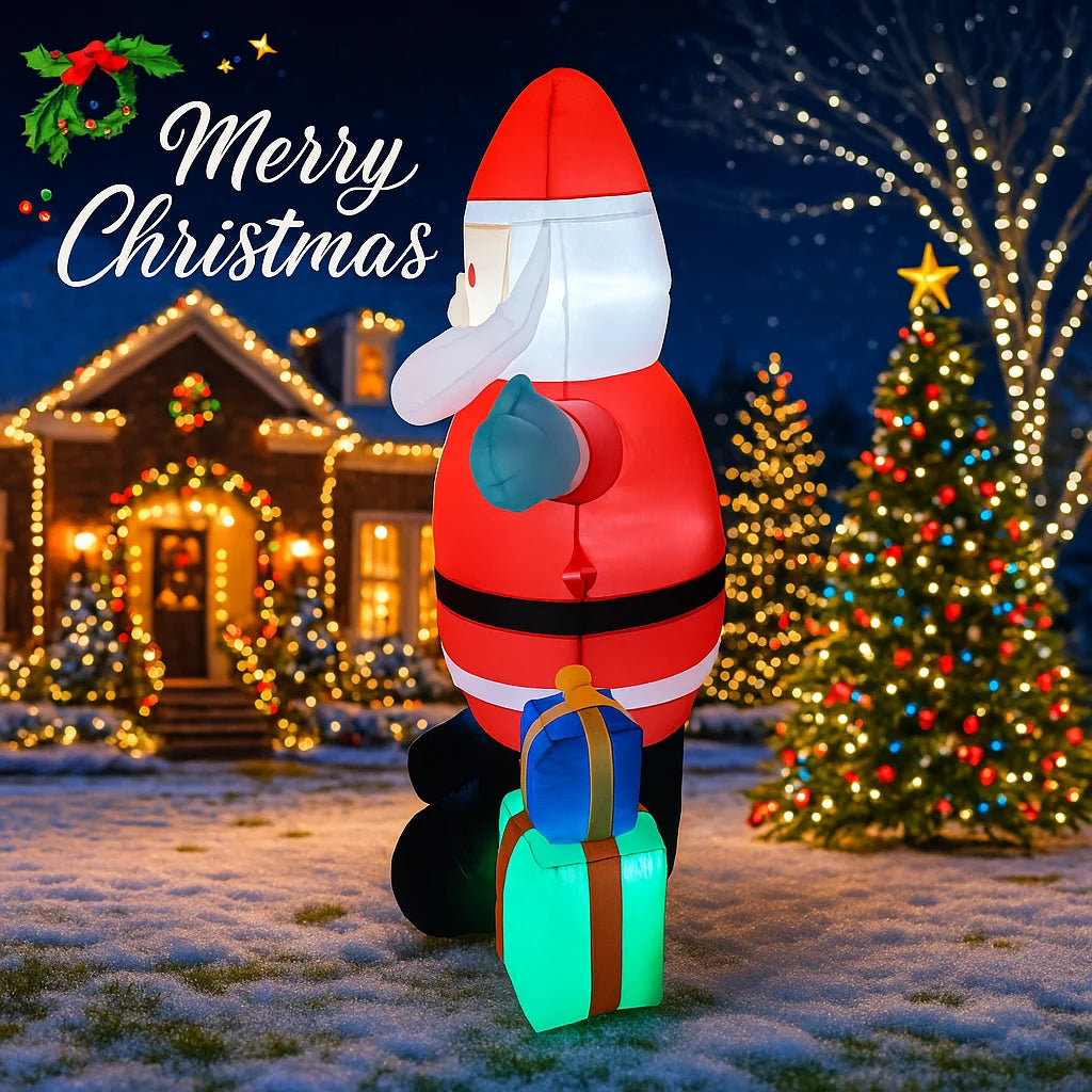4.9FT Inflatable Santa Claus With Gift Bag – Outdoor Christmas Yard Decoration With LED Lights