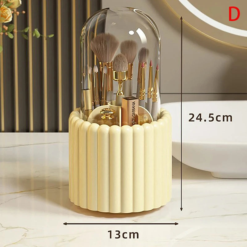 360° Rotating Makeup Brush Holder With Lid – Cosmetic Organizer