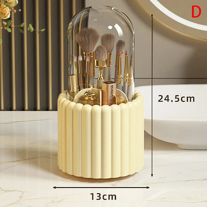 360° Rotating Makeup Brush Holder With Lid – Cosmetic Organizer