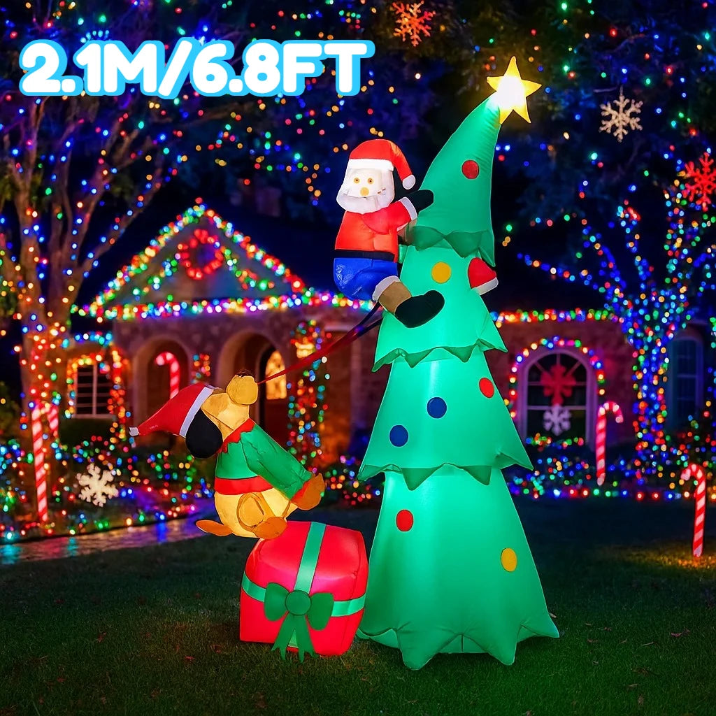 2.1M / 6.8FT Inflatable Christmas Tree With Santa – Outdoor Yard Decoration With LED Lights