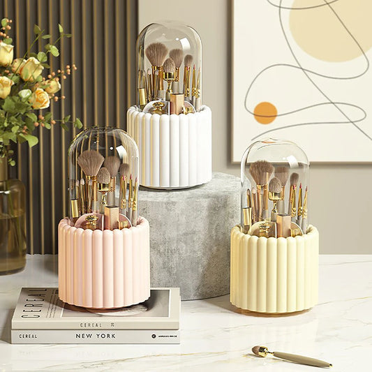 360° Rotating Makeup Brush Holder With Lid – Cosmetic Organizer