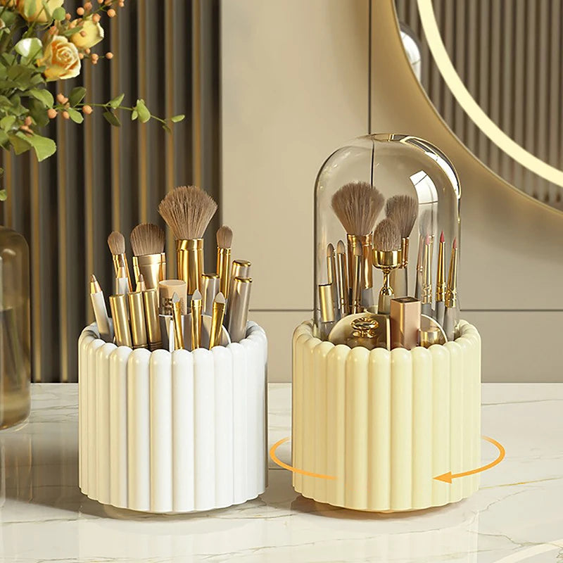 360° Rotating Makeup Brush Holder With Lid – Cosmetic Organizer