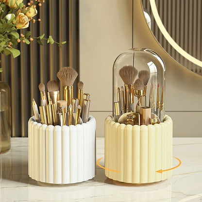 360° Rotating Makeup Brush Holder With Lid – Cosmetic Organizer
