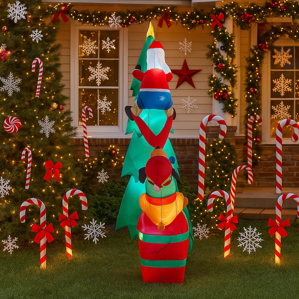 2.1M / 6.8FT Inflatable Christmas Tree With Santa – Outdoor Yard Decoration With LED Lights