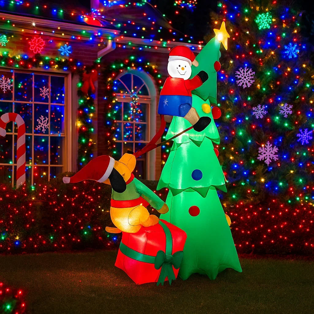 2.1M / 6.8FT Inflatable Christmas Tree With Santa – Outdoor Yard Decoration With LED Lights